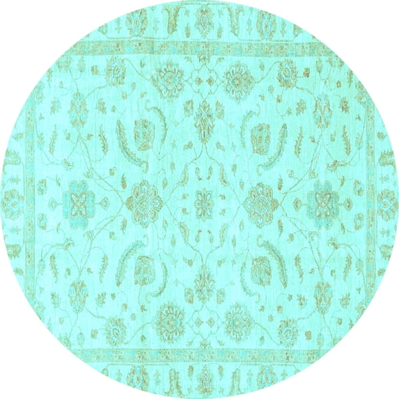 Ahgly Company Indoor Round Oriental Light Blue Traditional Area Rugs, 6' Round