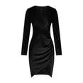 thumbnail image 6 of BVOFAR Women's V Neck Wrap Velvet Dress Long Sleeve Elegant Bodycon Ruched Dresses Cocktail Party Wedding Guest Dress, 6 of 8