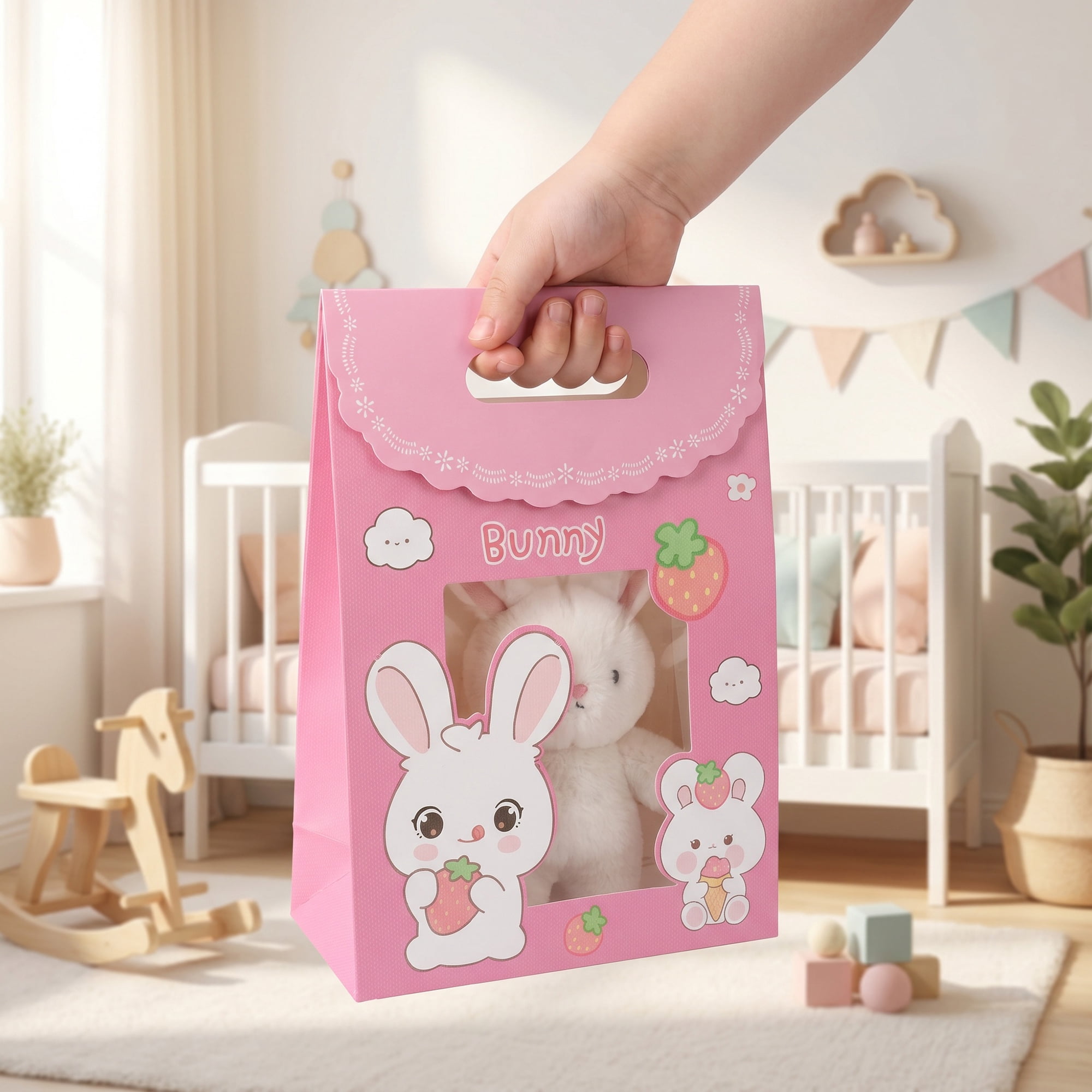 Unique Bargains Stylish Gift Bags with Comfortable Handles Pink Rabbit 5.9" x 2.8" x 8.3"