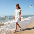 thumbnail image 2 of Grblisyd Girls Dress Summer Ruffle Sleeve Crew Neck Sundress Solid Color Casual Party Dresses for Kids 2-13 Years, 2 of 6