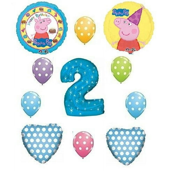 DalvayDelights Peppa Pig Polka Dots 11 Piece Blue Happy Birthday Party Balloons Decorations Supplies Set