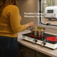 thumbnail image 6 of OVENTE Infrared Ceramic Double Burner, 1800W Electric Countertop Hot Plate with Black Crystalline Glass, Portable Stainless Steel Cooktop for Home, Office, or Dorm Use, Black BGI302GB, 6 of 9