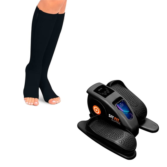 Ejercitador Elíptico de Pedales Sit Fit Elliptical Con Control Remoto y Programas Ajustables Incluye medias  de Compresión Quick Fit S/M
