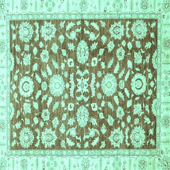 Ahgly Company Machine Washable Indoor Square Oriental Turquoise Blue Traditional Area Rugs, 7' Square