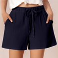 thumbnail image 1 of Ovticza Women's Cotton Linen Shorts Casual Flowy High Waisted Comfy Summer Elastic Drawstring Boho Dressy Pockets Navy L, 1 of 5
