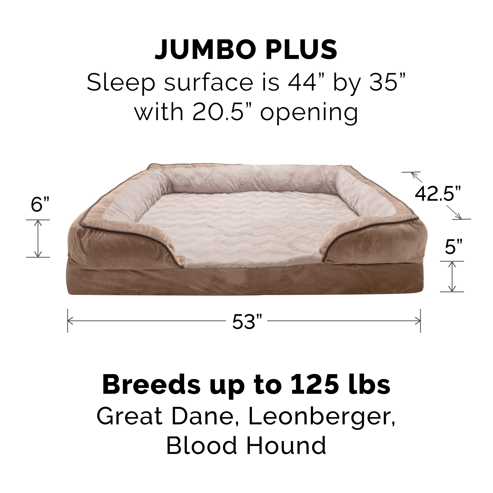 FurHaven Velvet Waves Perfect Comfort Sofa Pet Bed, Brownstone, JumboPlus, 1 Count