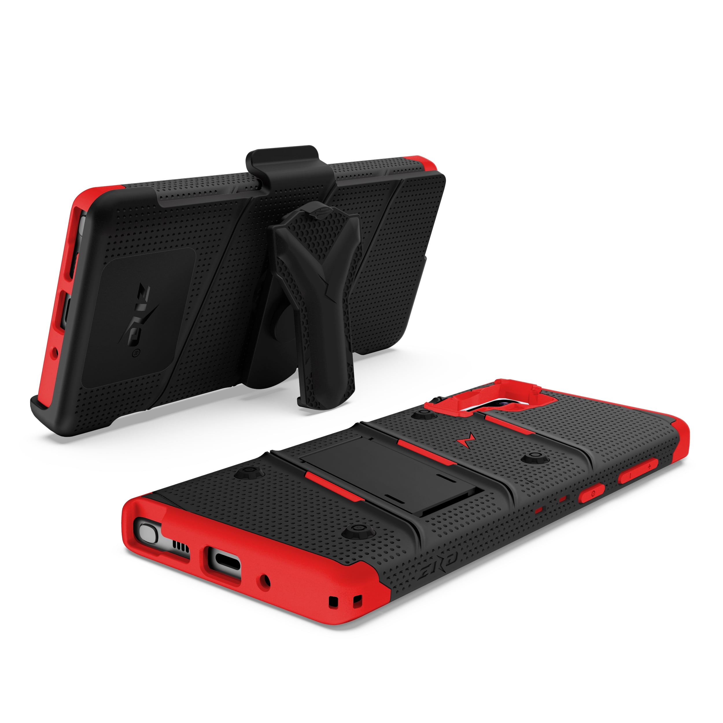 ZIZO BOLT Series for Samsung Galaxy Note 10 Case | Heavy-duty Military-grade Drop Protection w/ Kickstand Included Belt Clip Holster Lanyard (Black/Red)