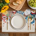 thumbnail image 4 of Boho Flowers Placemats Set of 4, Abstract Ethnic Vintage Bohemian Floral Placemats for Dining Table, Place Mats for Kitchen Tabletop, Waterproof Wipeable Dining Table Mats Set, 4 of 9