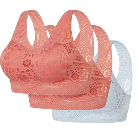 REORIAFEE Bras for Women Wireless 3 Pack Gathered Together Wireless Bras Solid Brassiere Breathable Wide Strap Comfy Corset Underwear Classic Comfortable Support Lingerie Gray XXXL
