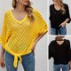 thumbnail image 4 of Camisa de punto Moda mujer camisa de punto raya ahuecada manga murciélago nudo dobladillo vendaje blusa Casual suelta verano Tops 1 1, 4 of 5