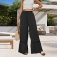 thumbnail image 4 of Beach Pants for Women Wide Leg Boho Pants with Pockets Palazzo High Waisted Vacation Trousers Lace Flowy Summer Outfits, 4 of 7