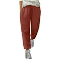 thumbnail image 2 of SELONE Casual Pants for Women Mid Waist Plus Size Lounge Pants Cotton Linen Cropped Trouser Pants Loose Long Beach Pants Pull on Solid Straight Lightweight Comfy Red S Tall Breathable Summer Clothes, 2 of 5