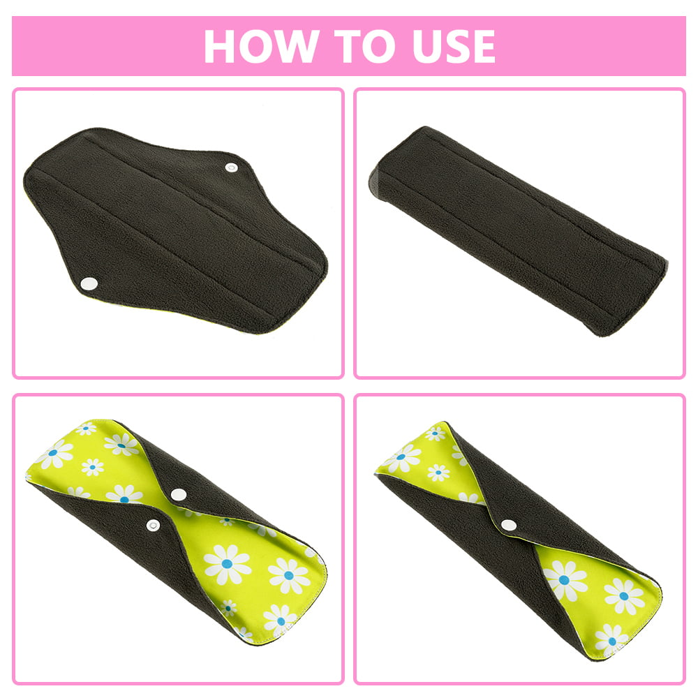 6 in 1 Reusable Menstrual Pads,5 PCs Sanitary Pad Set with Wings Waterproof  Washable Sanitary Menstrual Cloth Pads Panty Liners for Women