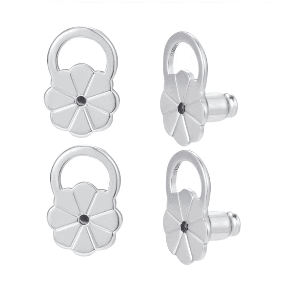 Monebena 4 Pcs Earring Backs for Droopy Ears Flower Locking Earring Backs for Heavy Earrings Large Secure Earring Lifter Backings Replacements for Studs Flat Earring Support Backers