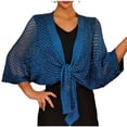 thumbnail image 2 of BLTIBY Womens Hollow Out Cover Up Short Knit Cardigan Shawl Wrap Front Batwing Sleeve Sun Protection Cover ups Blue Free Size, 2 of 5