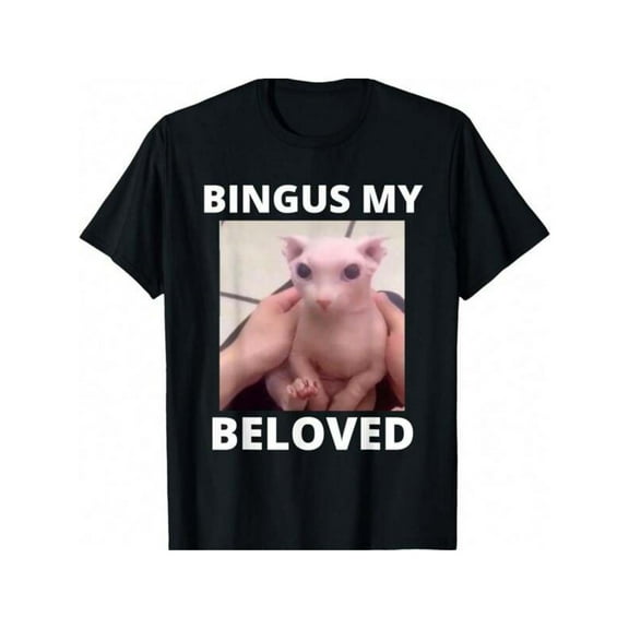 Fashion Graphic Tee,Tops Has"BINGUS MY BELOVED"Cat Graphic Casual Round Neck Regular Fit T-shirts, Size(S-5XL)