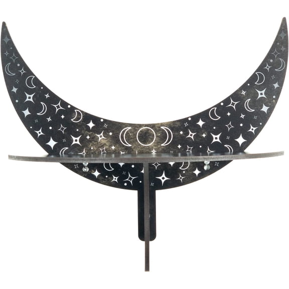 Standish House Handmade 3 Moon Shelf for Stones and Crystal Display - Small Wood Accent Altar Shelf with Stars - Crescent Moon Phase Wall Decor - Enchanting Crystal Display Shelf - Gothic Home Décor