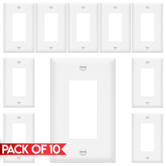 Cmple - 10 Pack Decorator Wall Plate 1-Gang Blank Wallplate Light Switch Cover Plate Standard GFCI Decorative Outlet Cover Single-Gang Receptacle Outlet - White
