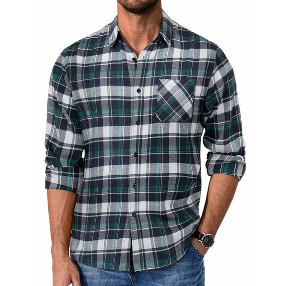 COOFANDY Men's Flannel Plaid Shirt Long Sleeve Button Down Shirt Cotton Casual Lightweight Shirt Jacket