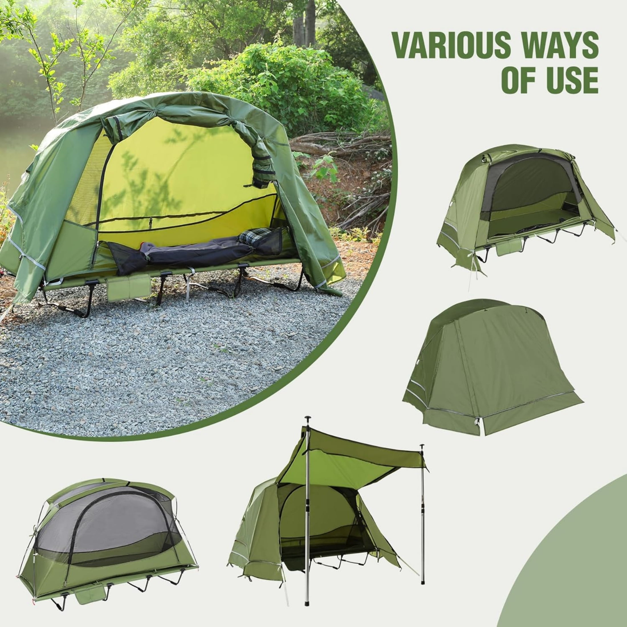 REDCAMP 1 Person Camping Cot Tent, Waterproof Folding Tent with Carry Bag, Instant Tent for Outdoor/Hiking/Traveling/Picnic, Army Green 75x28x48inch