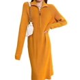 thumbnail image 3 of Women'S Elegant Long Sleeve Lapel Knitted Fall Winter Over-The-Knee Sweater Dress with Zipper Orange Color One Size, 3 of 7