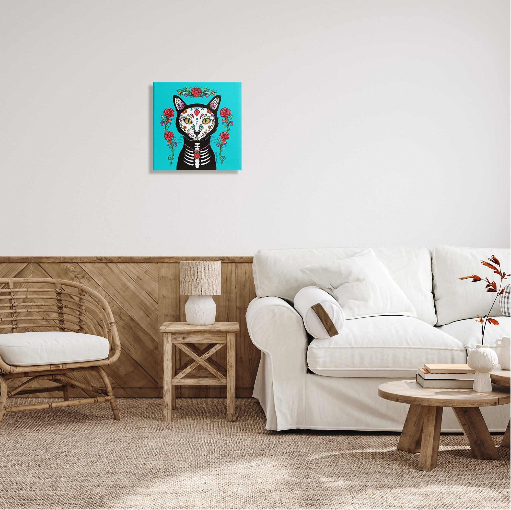 Stupell Industries Day of Dead Cat Portrait Animals & Insects Painting Gallery Wrapped Canvas Print Wall Art, 17 x 17