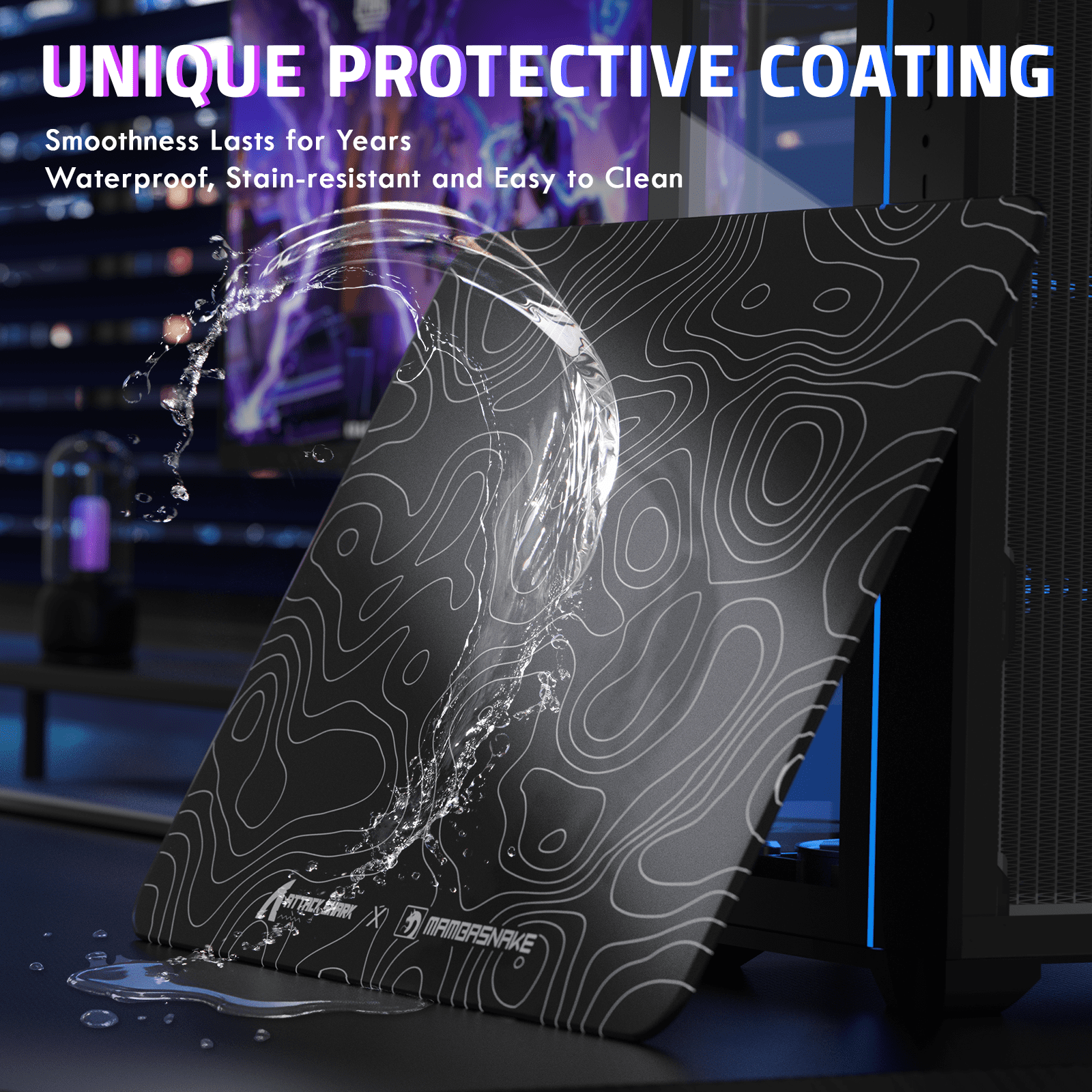 ATTACK SHARK CM05 SE Tempered Glass Mouse Pad, 16.1''×12.2'' Large Hard Gaming Mouse Pad, Nano-Etched Surface, 9H Anti-Scratch, Anti-Slip Base, Black Contours