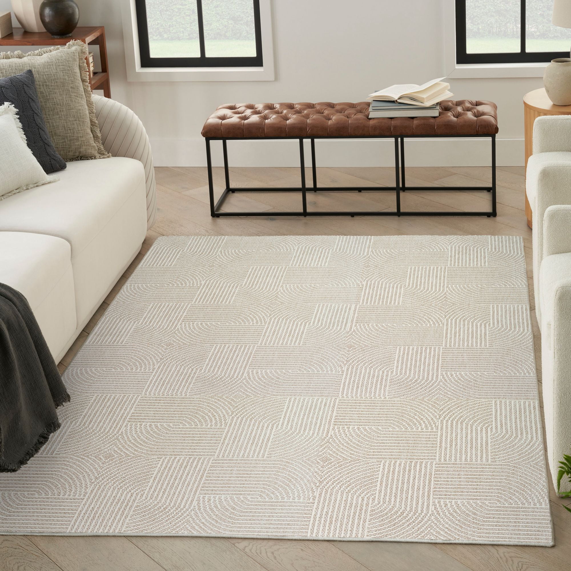 Nourison Textured Home 7'10" x 9'10" Beige Ivory Modern Indoor Area Rug