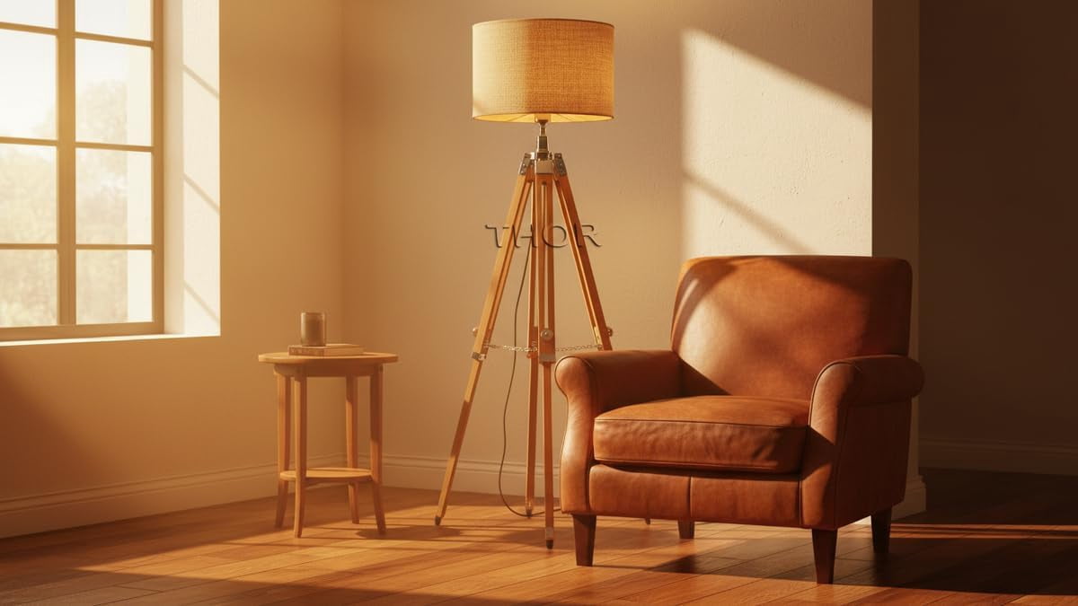 Vintage Classic Teak Wood Tripod Floor Lamp Nautical Floor Shade lamp Home Decor (Shade is Not Included)