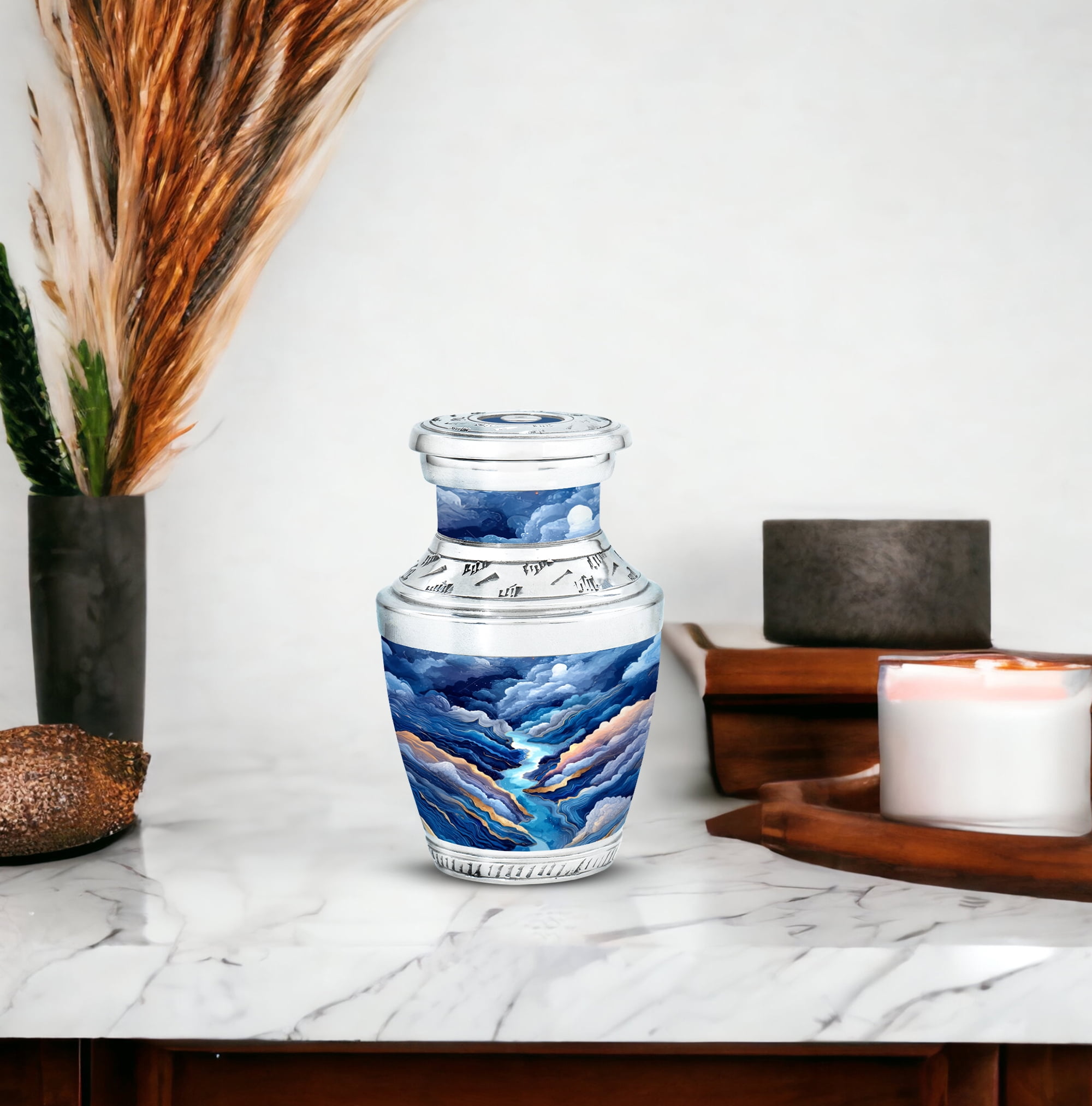 MUKTIVE River Keepake Funeral Cremation Urns for Adult Ashes Male & Female - Small 3 Inch Memorial Urns for Ashes Dad & Mom - Decorative Urn for Adult Human - Mini Funeral Gift