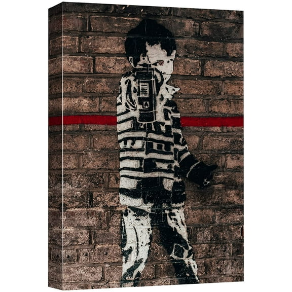 wall26 Canvas Print Wall Art Banksy British Artist Child Kid with Spray Paint Can Graffiti & Street Art Urban Illustrations Modern Art Boho for Living Room, Bedroom, Office - 32"x48"