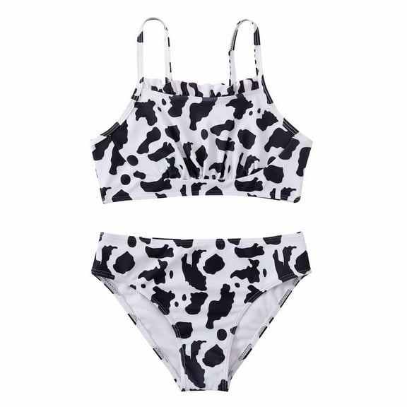Edvintorg Two Piece Swimsuit for Kids Girls Summer Children's Swimsuit Cow Printing Sleeveless Split Swimsuit Bikini Bathing Suit Swimming Set 8-14Years