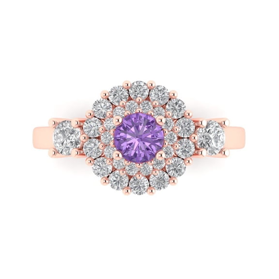 Halo Engagement Ring for Women - 1.4ct Simulated Alexandrite in 14K Rose Gold Promise Ring