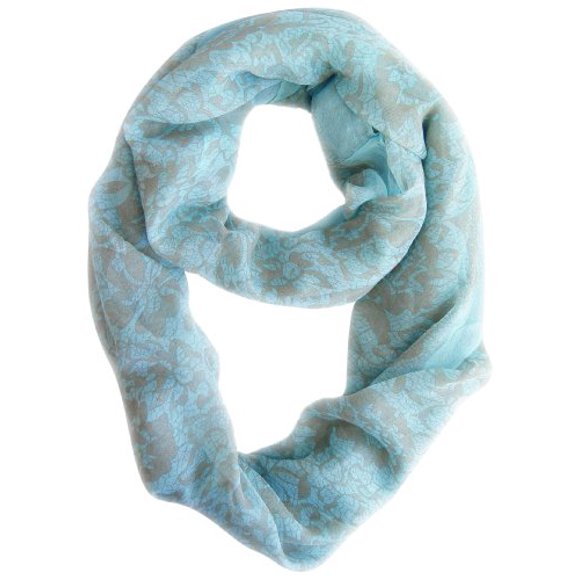Beautiful Tropical Hawaiian Hibiscus Flower & Lace Design Infinity Loop Scarf (Baby Blue/Tan)