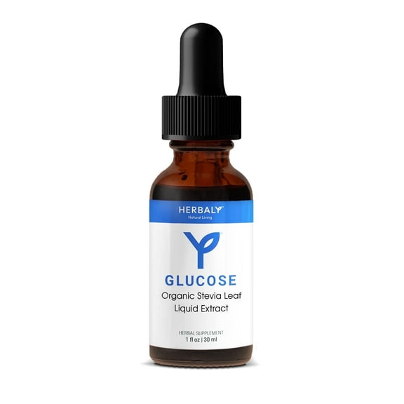 Herbaly Glucose Organic Stevia Leaf Sweetener - Antioxidant Rich Blend - Balanced Systems & Energy- Natural Wellness - Delicious Daily Sweetness For Tea, Coffee, & More - Vegan Formula - 1 fl oz