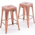 thumbnail image 4 of Rose Gold Metal Barstools Set of 4, 24" High Bar Stools Backless, Indoor-Outdoor Counter Height Stools with Square Seat, 4 of 8
