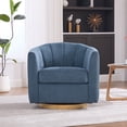 thumbnail image 3 of Leumius Swivel Barrel Chair with Solid Wood Base, Comfy Channel Tufted Accent Round Armchair, Single Club Sofa for Living Room Bedroom Reading Nook Corner Apartment, Blue, 3 of 9