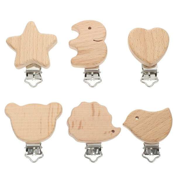 6 clips para chupete de bebé con forma de dibujos animados de haya