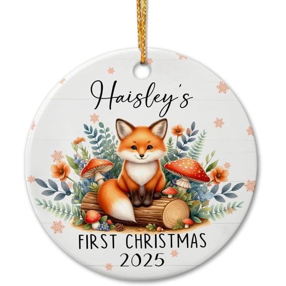 Customized Name Baby 1st Xmas Ceramic Ornament Gift for Birthday Newborn Dad Mom, Fox Baby's First Christmas Ornament 2025, Personalized Baby First Xmas Ornament, Baby Fox Ceramic Ornaments Keepsake
