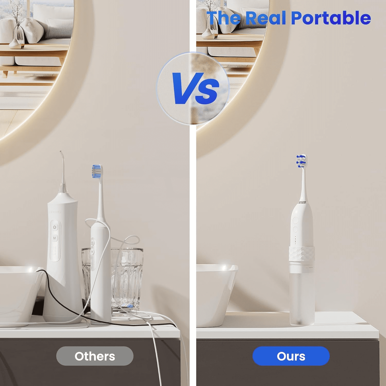 Vongem Portable Water flosser with Electric Toothbrush, 2 in 1 Oral Teeth Cleaning Kit, Electric Toothbrush and flosser Combo, Water Flosser for Travel and Home(White)