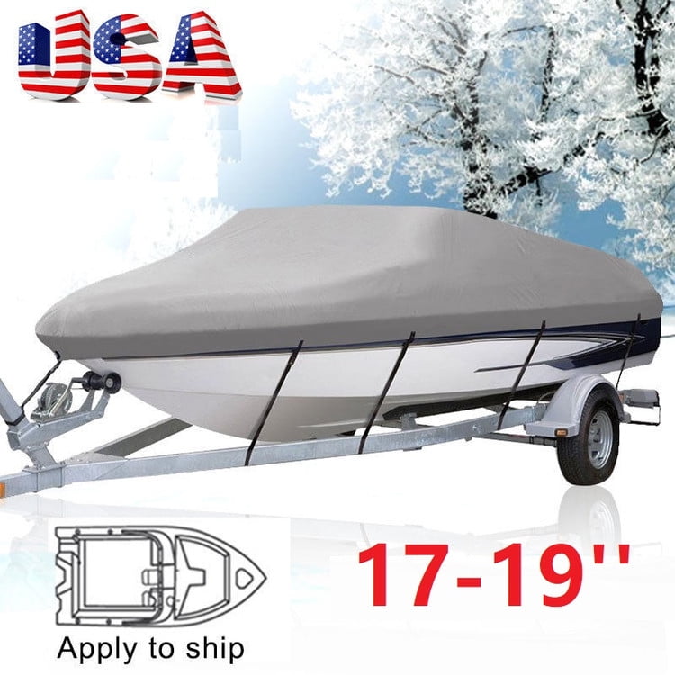 Heavy Duty 17 19 ft Trailerable Fish Ski Boat Cover 210D V-Hull With Carrying Bag Blue by
