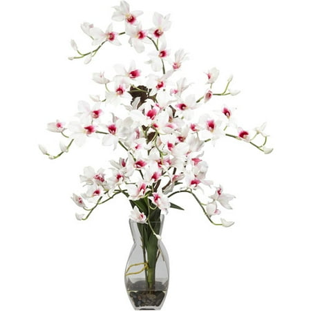 Dendrobium with Vase Silk Flower Arrangement, White