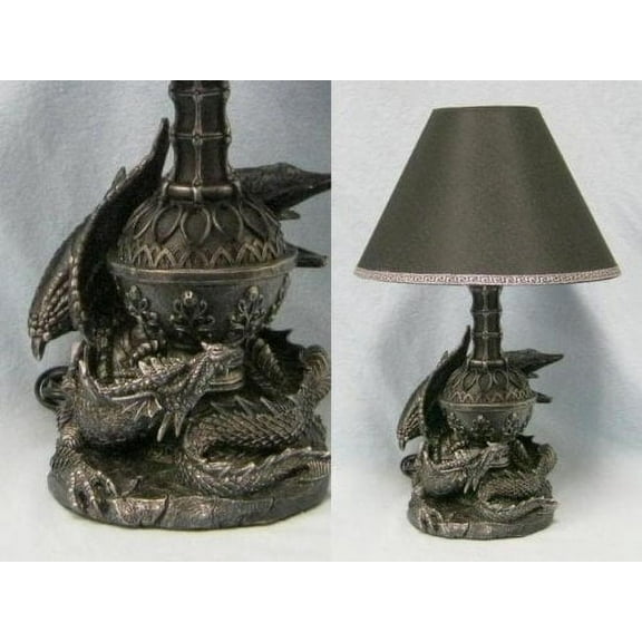 "Draco Awakens" Lying Dragon Lamp Gothic Lamp with Black Shade