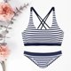 thumbnail image 3 of Women Sexy 2 Piece Bikini Set for Cross Strappy Patchwork Backless Swimsuit Low Rise Horizontal Stripes Print Low Rise Bathing Suit Beachwear, 3 of 4