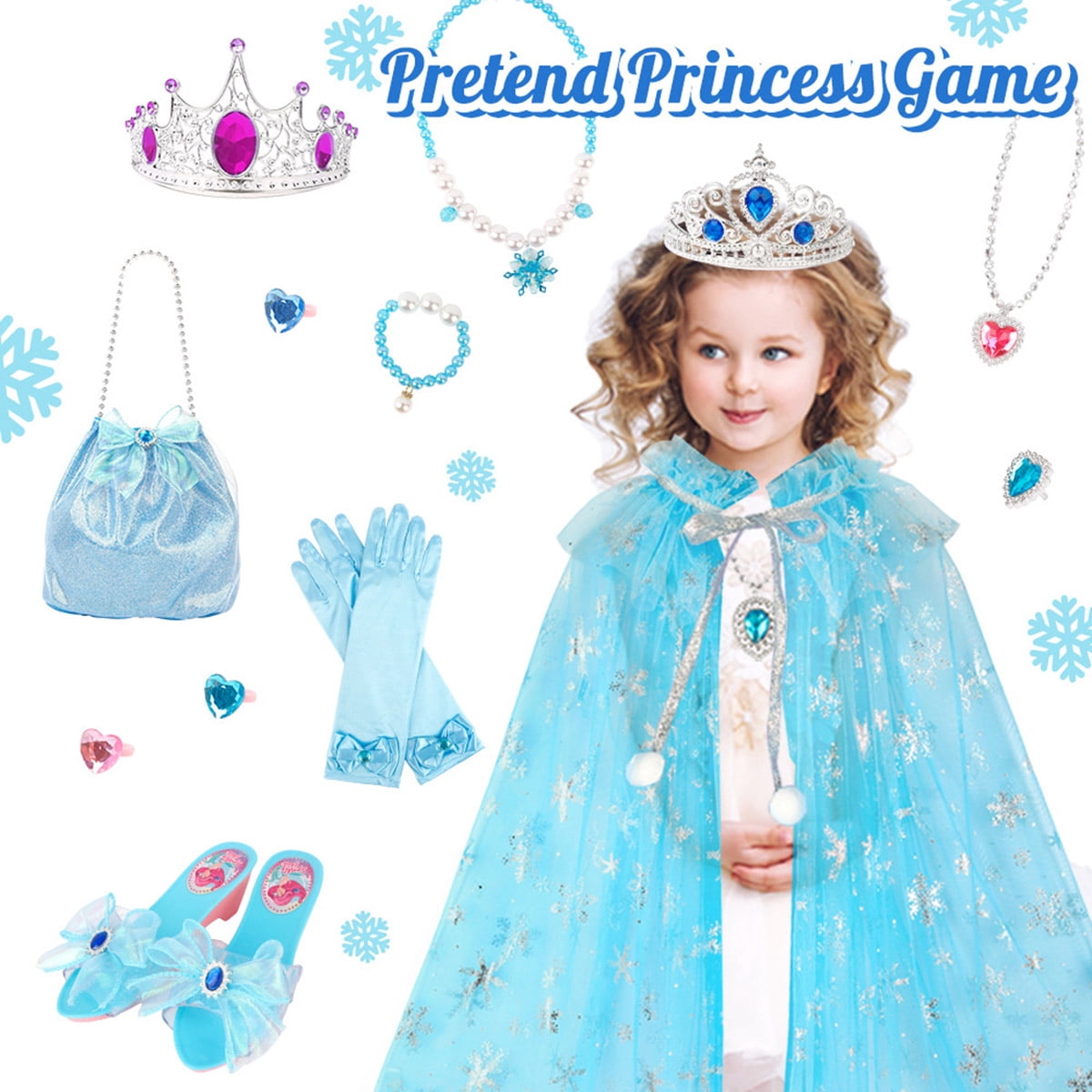 Princess Dress Up Costume Set Shoes Crown Jewelry with Princess Costume Capes for 3-12Y