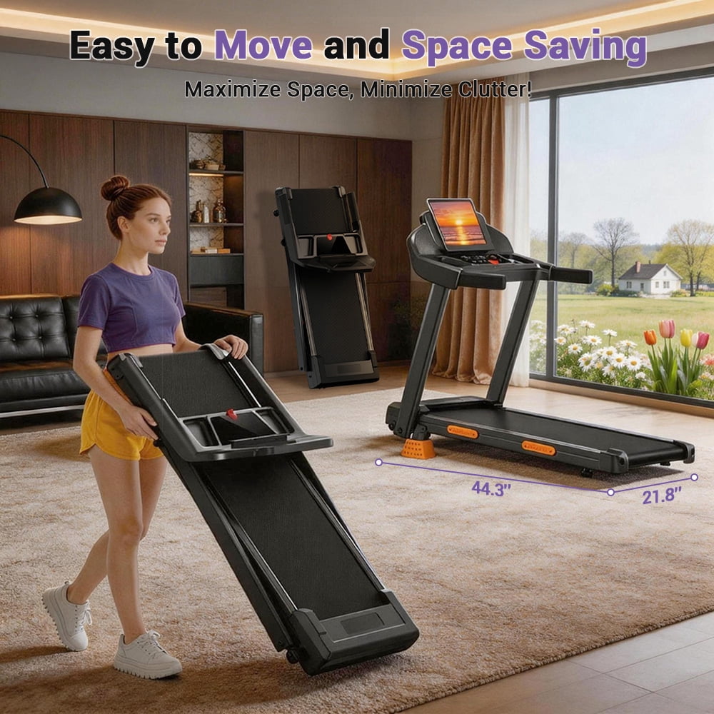 LEZEE 4-in-1 16% Incline Folding Treadmill for Home, 3.0HP Quiet Motor with 7-Layer Shock Absorption, 330 lbs Capacity, 3 LED Displays with Handrails