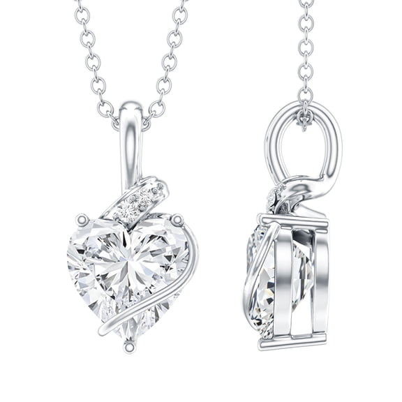 Rosec Jewels Lab Created Diamond Heart Pendant - 8 mm - 2 Ct - EF-VS Grade - Gift for Valentines Day, 925 Sterling Silver