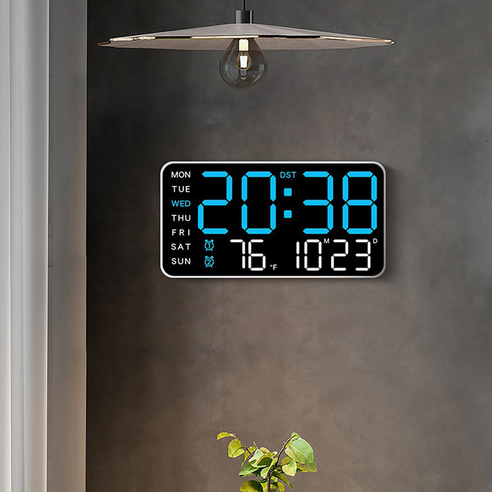 Callipe Digital Wall Clock Large Display Auto Dimming Easy-Setup Temperature Calendar Countdown Timer Silent Hanging Clock