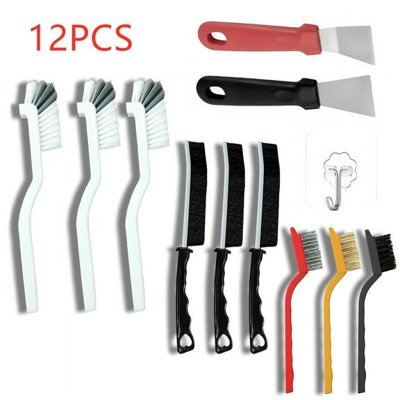 12Pcs Crevice Cleaning Brush Set, Hard Bristle Cleaning Kit for Kitchen, Bathroom, Grout, Sink, Cup, Teapot, Bottle, Blender, Corners, Tight Spaces & More