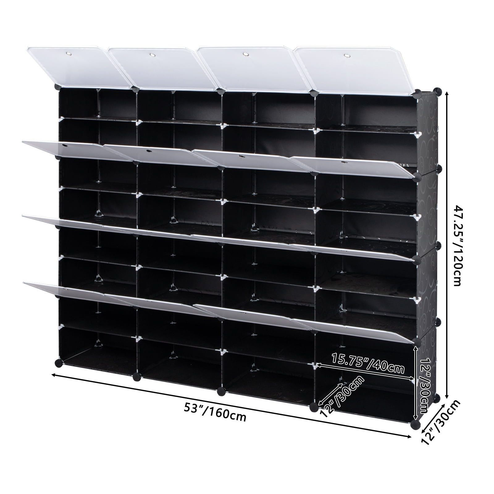 Hassch 8-Tier Portable 64 Pair Shoe Rack Organizer 32 Grids Tower Shelf Storage Cabinet Stand Expandable for Heels, Boots, Slippers, Black